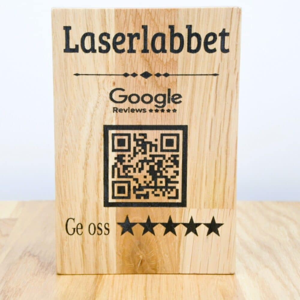 QR-skylt för recensioner i ek – kundomdömen 10x15 cm