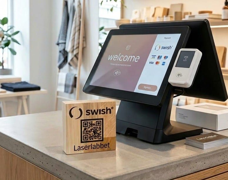 Swish QR-skylt i ek – liten betalningsskylt 10x10 cm - Bild 4