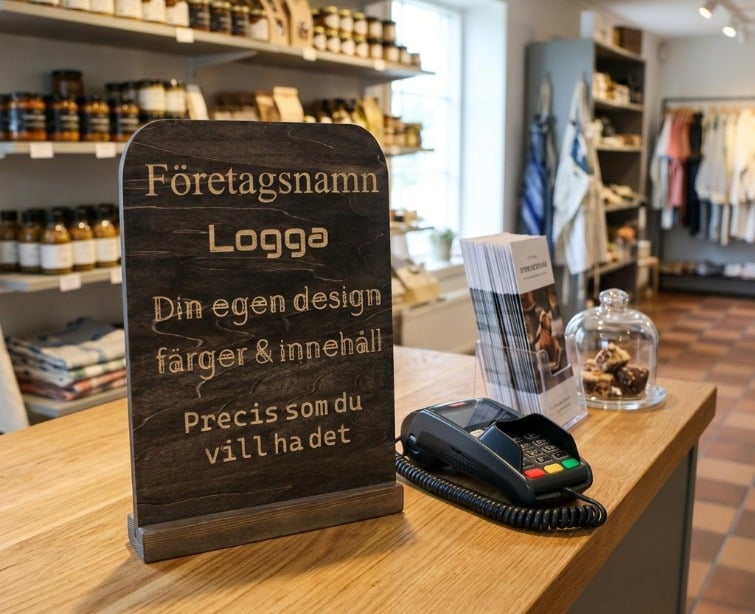 Personlig QR-skylt i plywood med fot större – skapa egen design - Bild 2