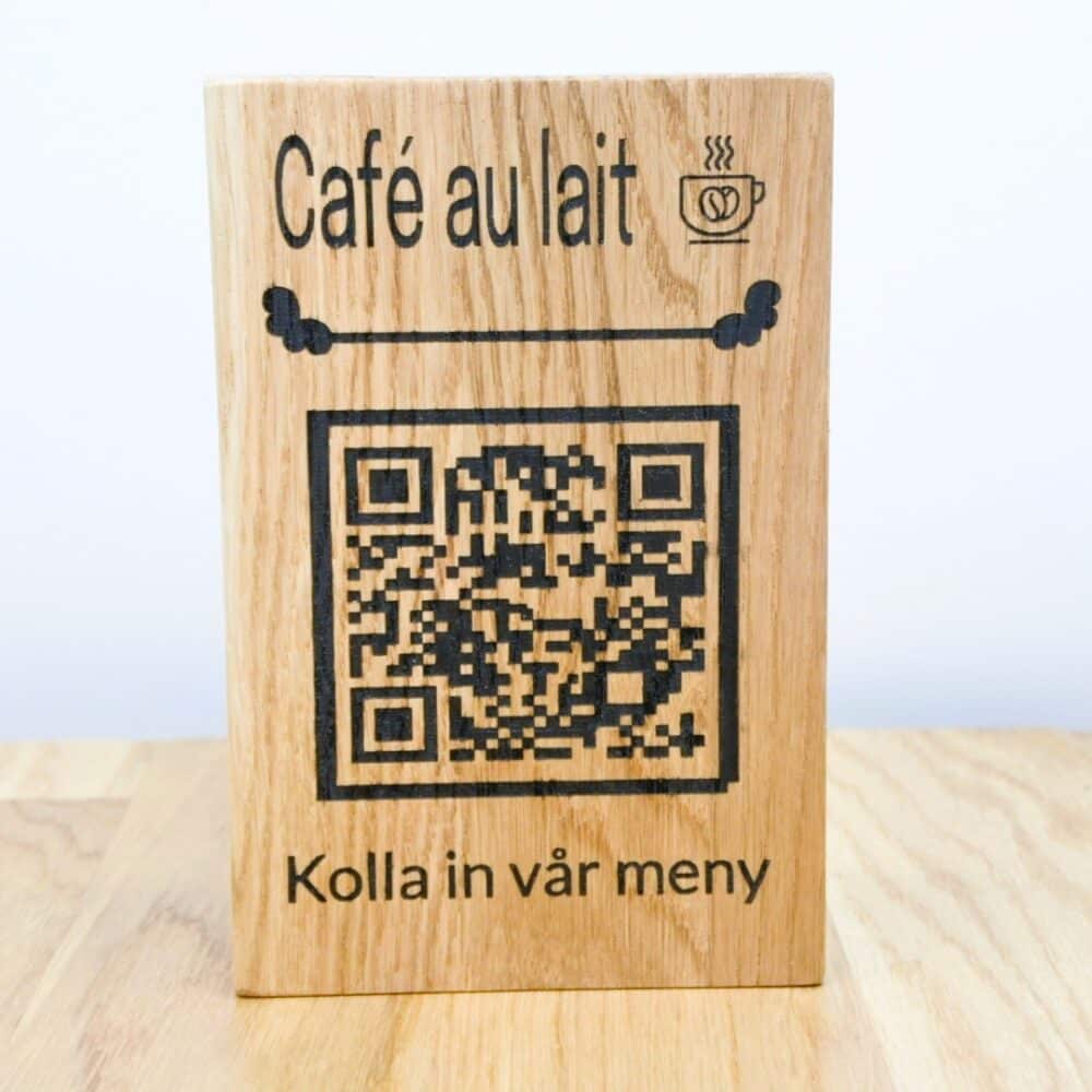 QR-skylt meny i ek – café & take away beställning 10x15 cm